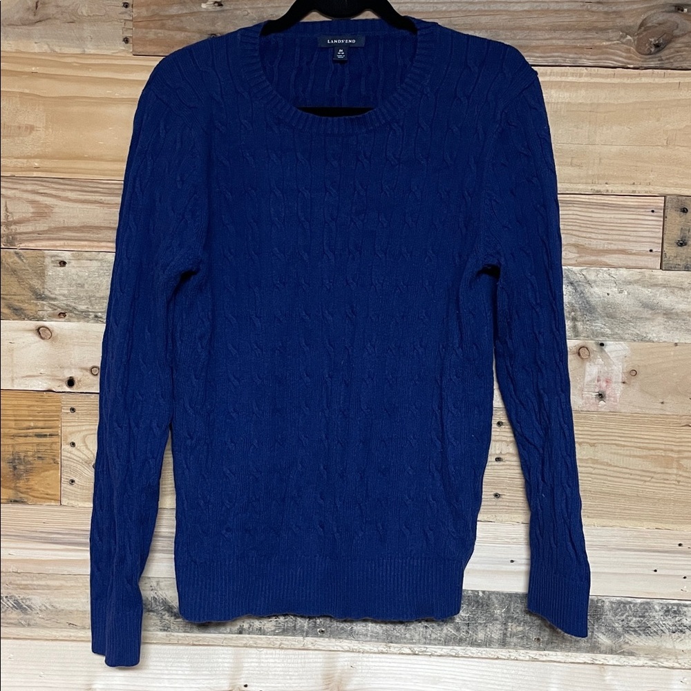 Land’s End size Med Royal Blue Color Cable Knit Crewneck Soft Stretchy Sweater